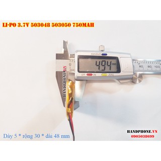 Pin Li-Po 3.7V 750mAh 503048 503050 (Li-Polyme) cho máy nghe nhạc, loa bluetooth, máy nội soi, cân điện tử, camera
