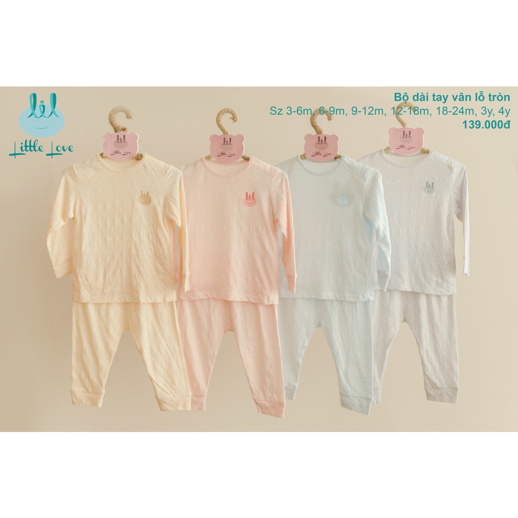 Bộ dài tay vân lỗ LIL-Little Love bé trai bé gái từ 3 tháng đến 4 tuổi từ 5kg-17kg
