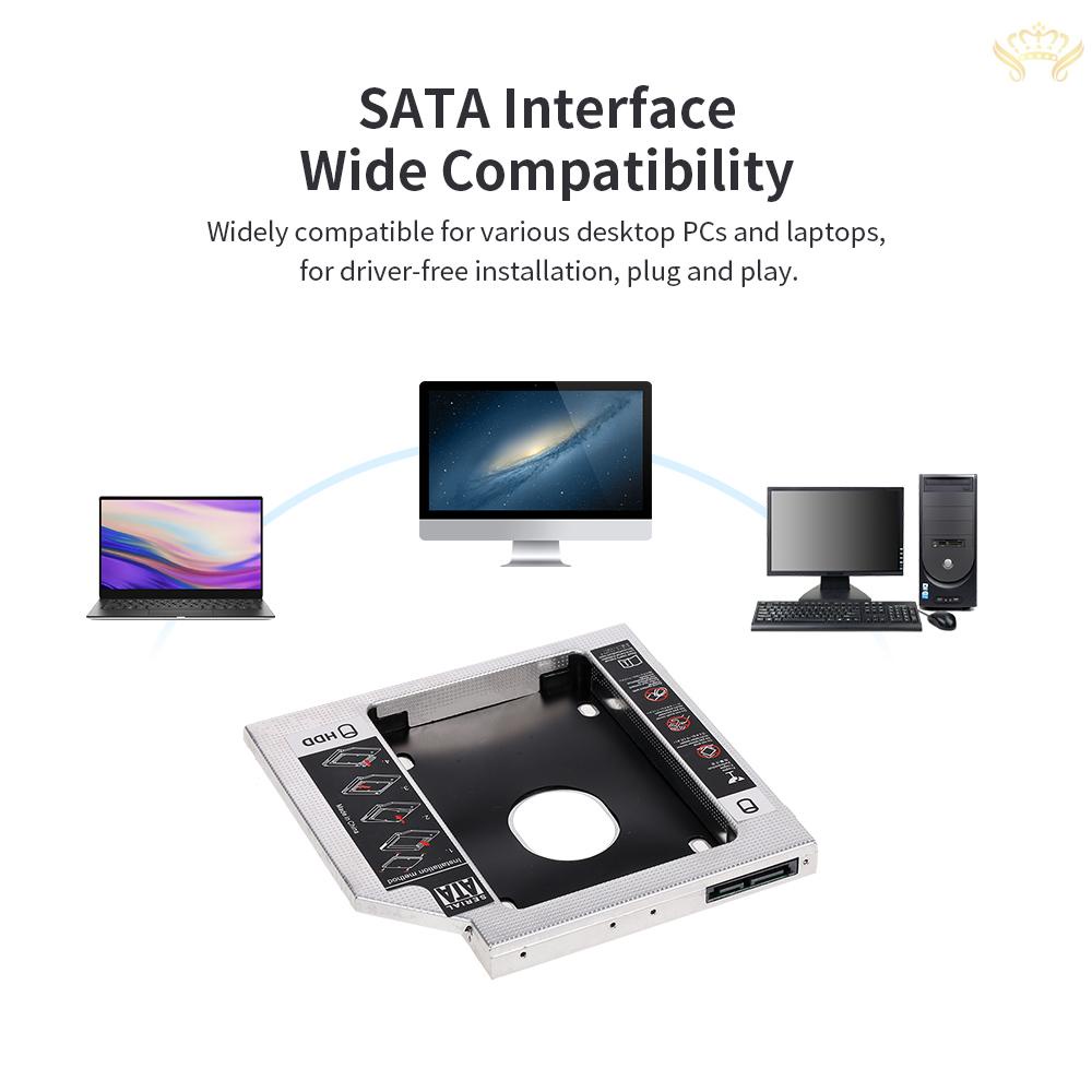 New  Aluminum Alloy SATA3.0 2nd HDD Caddy 9.5mm 2.5 Inch SSD HDD Enclosure for Desktop PC Laptops