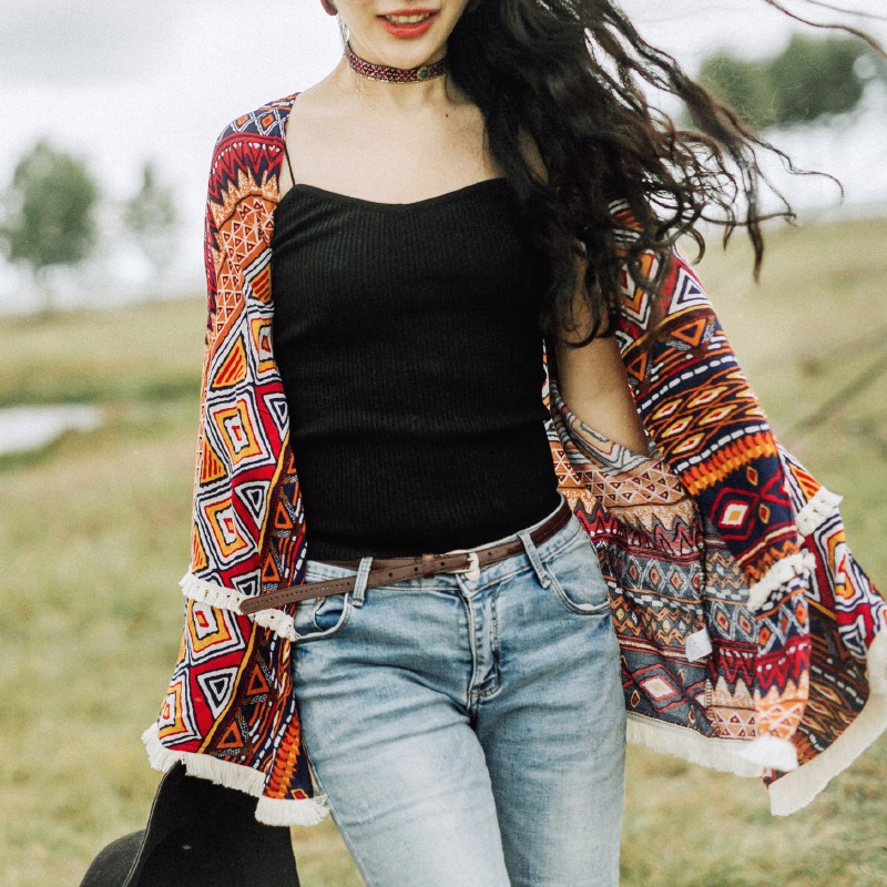 Cardigan voan họa tiết thổ cẩm boho tua rua - MS002 (Có ảnh thật) | BigBuy360 - bigbuy360.vn