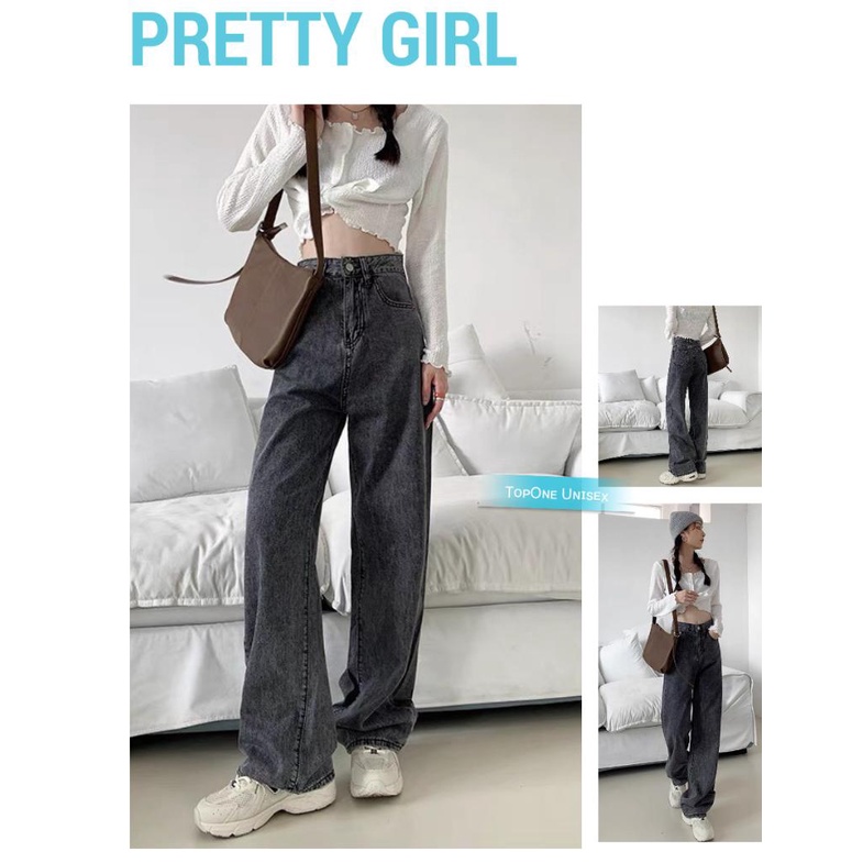 Quần jean nữ ống rộng/ Quần bò nữ lưng cao màu XÁM KHÓI phong cách ulzzang Hàn Quốc Unisex | BigBuy360 - bigbuy360.vn