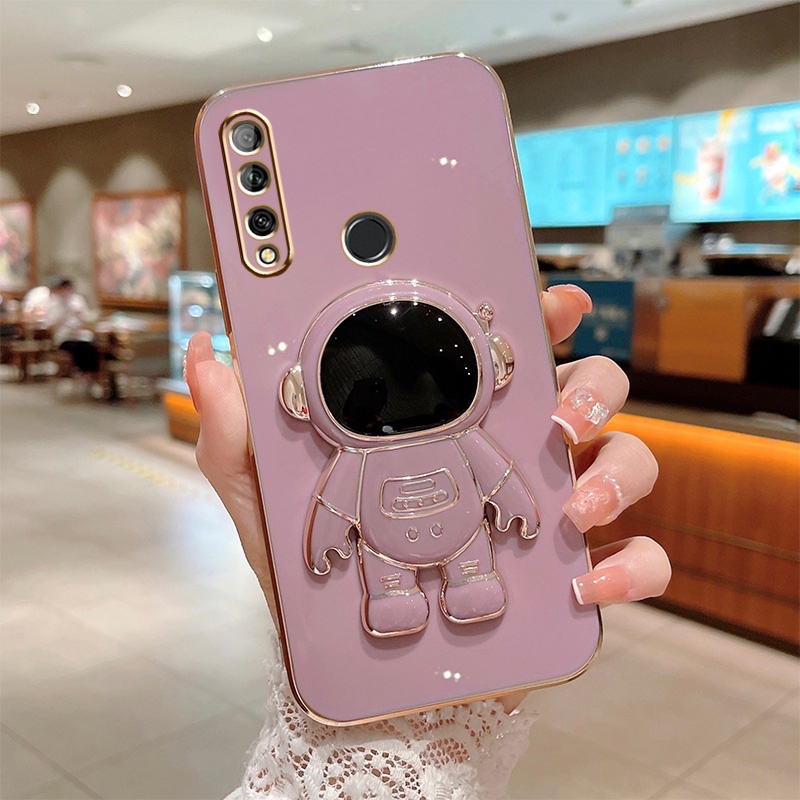 Ốp Điện Thoại Silicon Mềm Có Giá Đỡ Hình Vuông Mạ Sang Trọng Cho Huawei Y6 Y7 Pro Y9 Prime 2019 Y7A Y6P Y8P