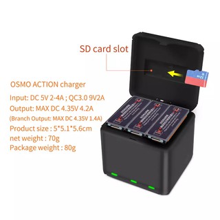 Dành cho dji osmo action camera 3 pin smart qc 3.0 bộ sạc nhanh hộp sạc usb-zaln