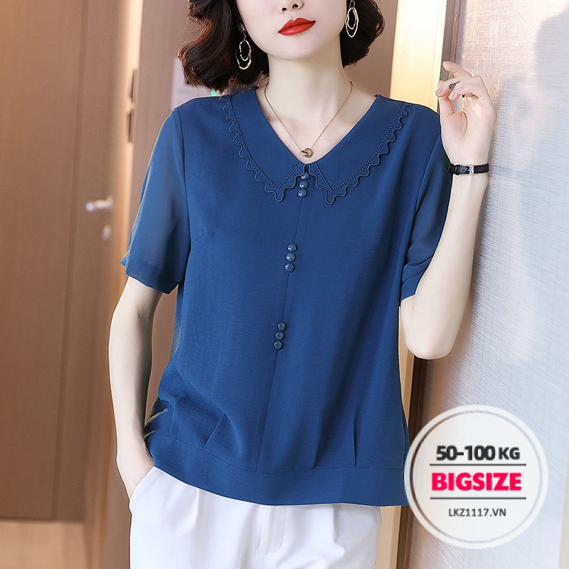 Áo kiểu trung niên nữ Bigsize Áo thun nữ trung niên cho mẹ form rộng tay ngắn cổ chữ v mùa hè Phong cách hàn quốc Thời Trang trẻ trung sang trọng đẹp cao cấp