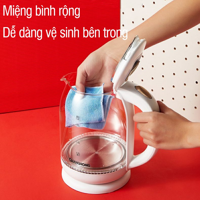 Ấm Siêu Tốc Thủy Tinh Bình Đun Nấu Nước Siêu Tốc Dung Tích 1.8l Công Suất 1500ml Có Lưới Lọc