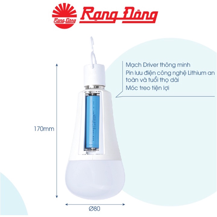 Đèn LED Bulb tích điện 9W Rạng Đông A80.KC/9W