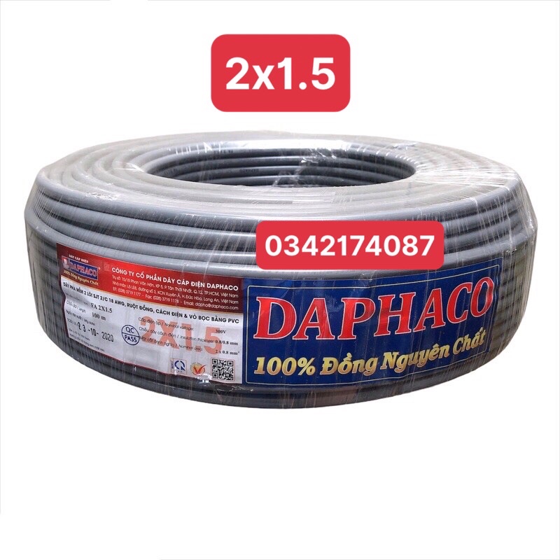 [BÁN THEO MÉT] Dây điện đôi 2x1.5, 2x2.5, 2x4.0 Daphaco - dây pha tròn xám 2 lớp vỏ bọc PVC