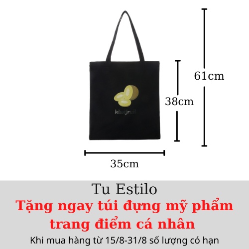 Túi Tote Vải Canvas Có Khóa Miệng Ngăn Phụ Bên Trong Tiện Dụng [Tặng túi đựng mỹ phẩm trang điểm]