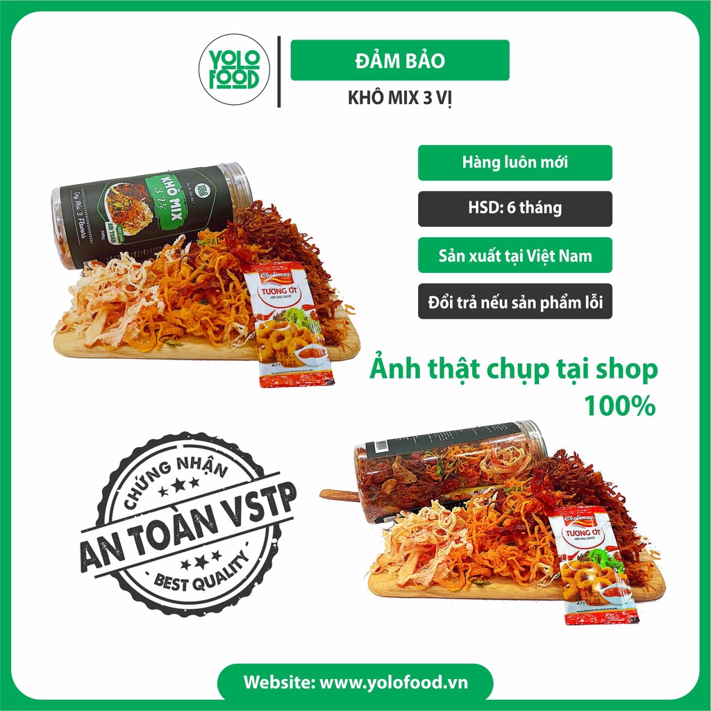 Khô mix 3 vị khô heo, khô gà, khô mực, 300g YOLOFOOD đồ ăn vặt, ngon, chất lượng, mix 3 vị trong 1 hũ ,khô loại1 atvstp