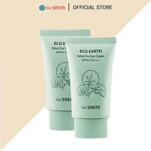 [Combo 2 sp] Kem Chống Nắng Chiết Xuất Rau Má, Nâng Tone, Cân Bằng Ẩm the SAEM Eco Earth Extra Cica Sun Cream 50g + 50g