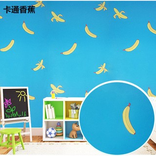 DECAL 1m Giấy dán tường khổ rộng 45cm ( có sẵn keo ) - CHUỐI VÀNG NỀN XANH DƯƠNG ELL026