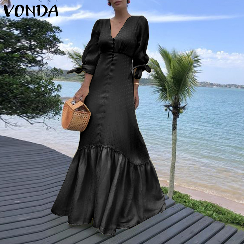 Đầm maxi Vonda tay lửng cổ V gợi cảm cho nữ