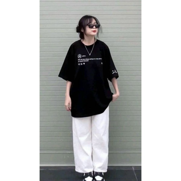 Set bộ nữ quần kaki trắng - Áo phông sadboiz máy ảnh