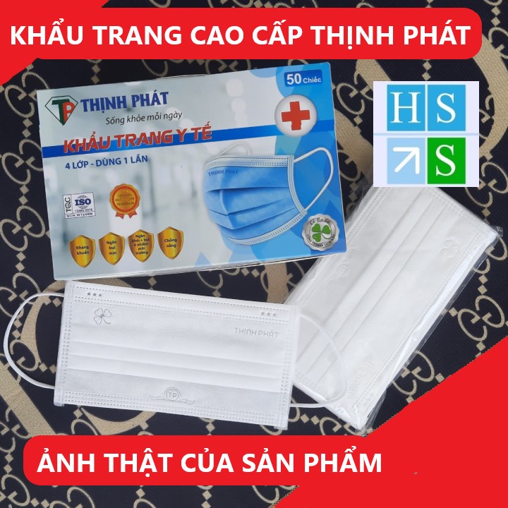 (Bán sỉ) KHẨU TRANG Y TẾ 4 LỚP THỊNH PHÁT có lớp kháng khuẩn (Hộp 50 cái, Mầu Xanh và Trắng) - HS Shop Thủ Đức