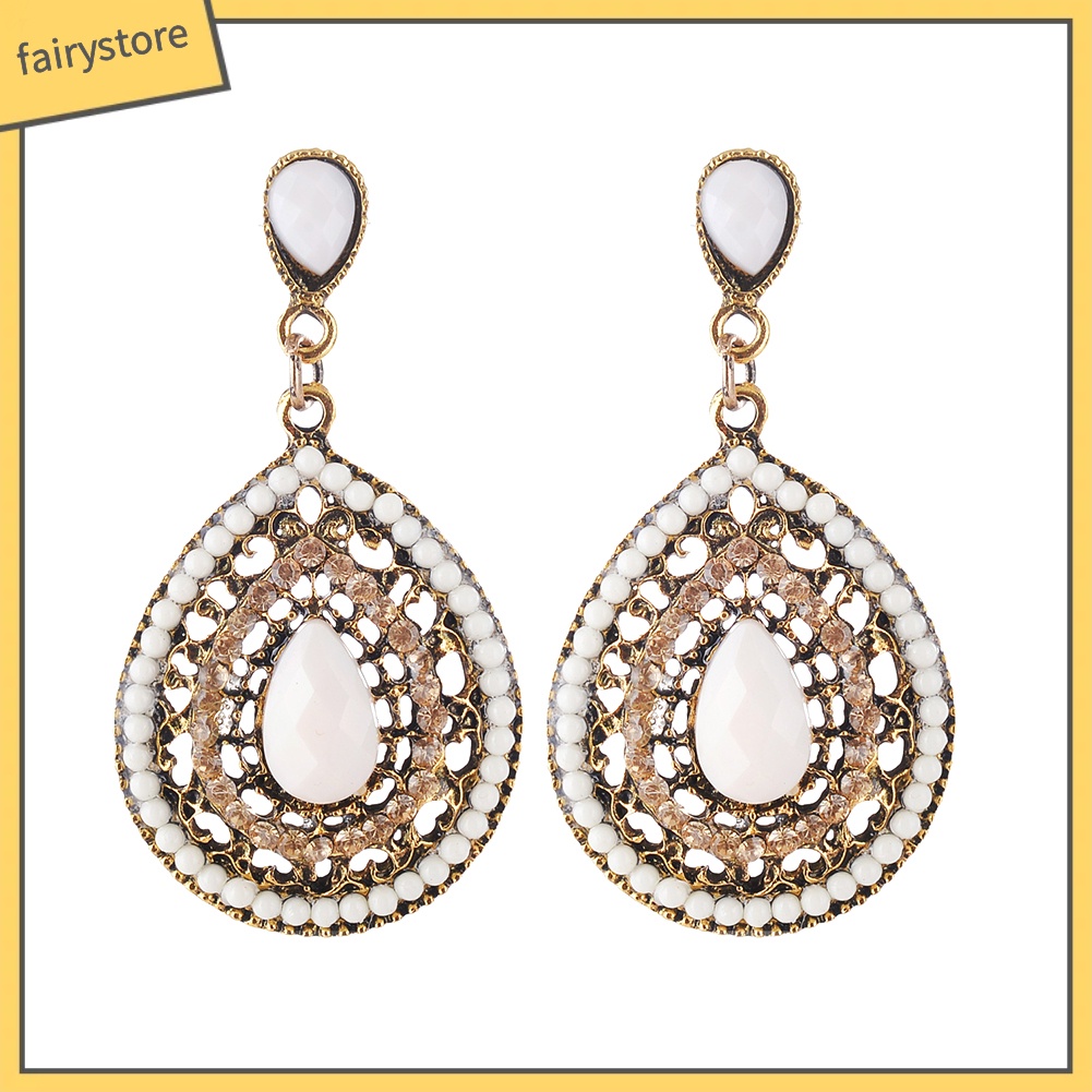 Bông Tai Đính Đá Hình Giọt Nước Phong Cách Bohomian