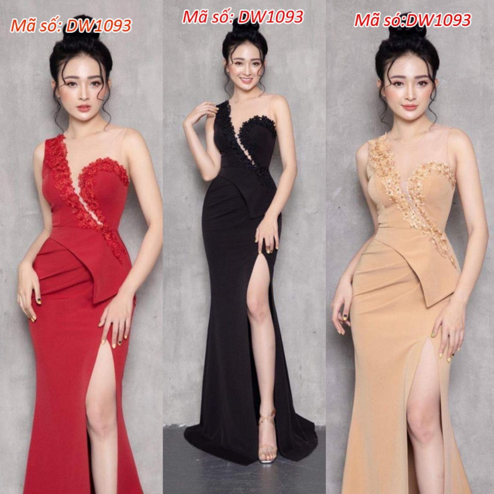 DW1093 ĐẦM MAXI DẠ HỘI XẺ ĐÙI VAI LƯỚI PHỐI BÈO ĐÍNH HOA HẠT SANG TRỌNG - HÀNG THIẾT KẾ