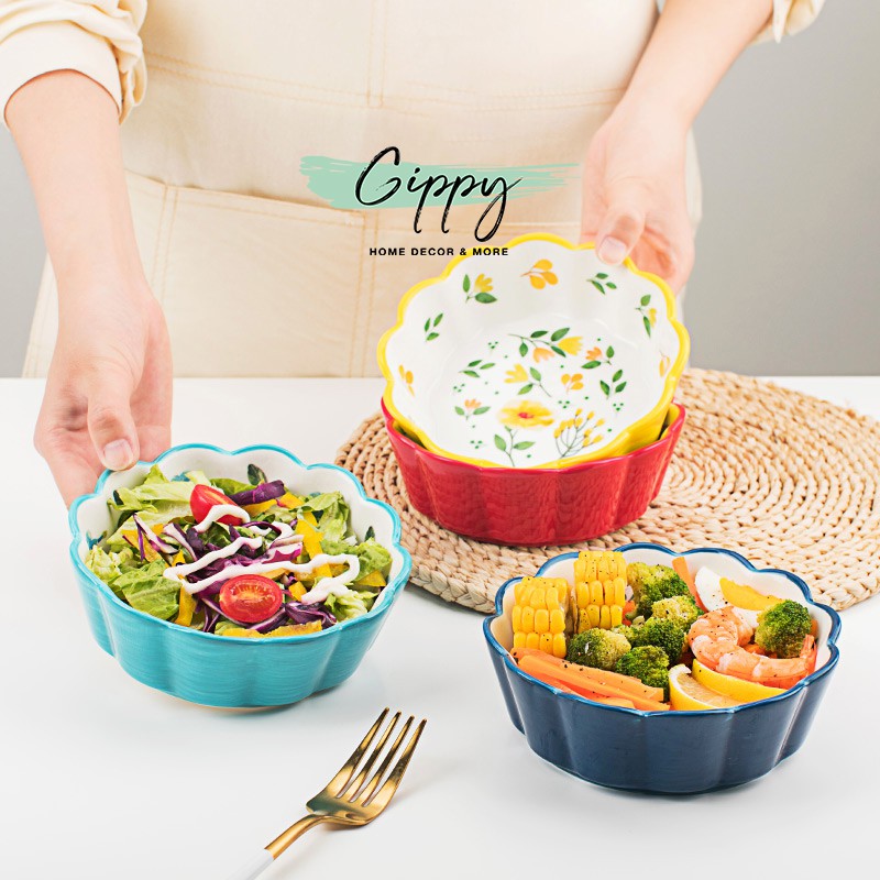 Bát sứ hoa văn, đựng salad, trái cây, bữa ăn hàng ngày - Gippy Decor