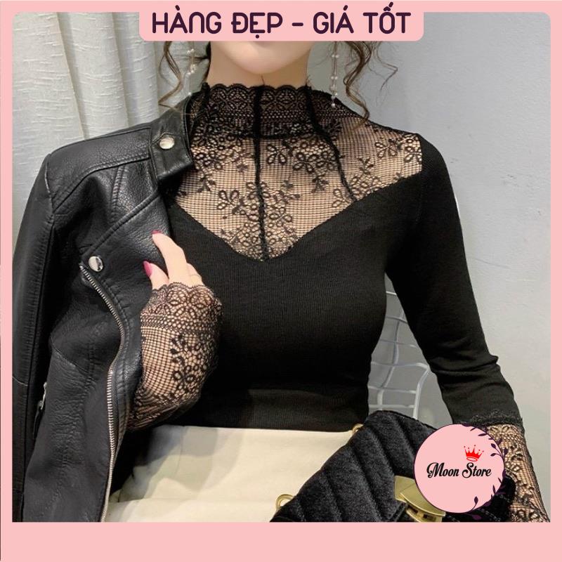 Áo giữ nhiệt nữ len tăm lót lông phối ren siêu ấm Hàn Quốc 621