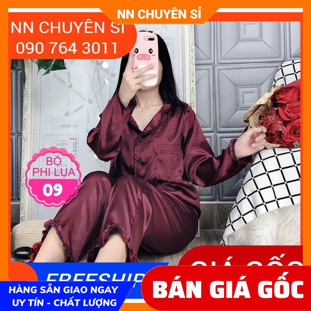 ẢNH THẬT ⚡ BỘ PHI LỤA TAY DÀI QUẦN DÀI - ĐBPL9 - PIJAMA PHI LỤA TRƠN MÀU - BỘ LỤA PHỐI BÈO