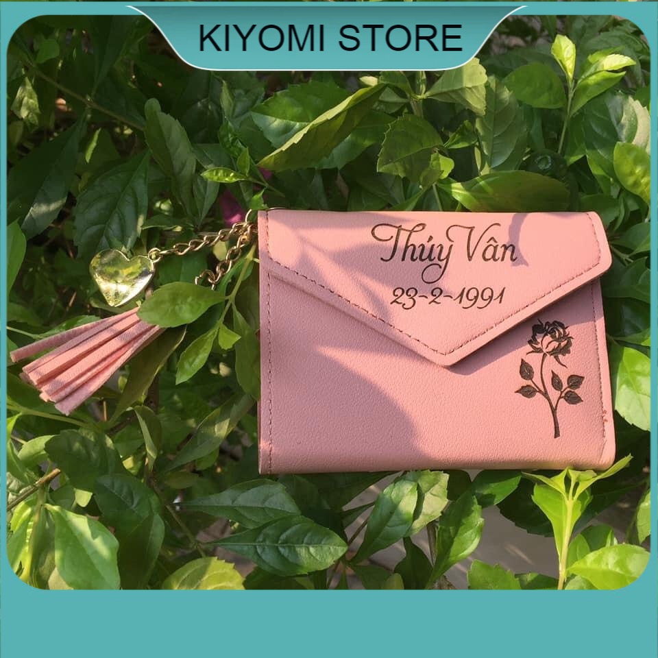 Ví nữ khắc theo yêu cầu mini ngắn cầm tay nhỏ ngọn cao cấp ngắn đẹp sang trọng giá rẻ KIYOMI STORE
