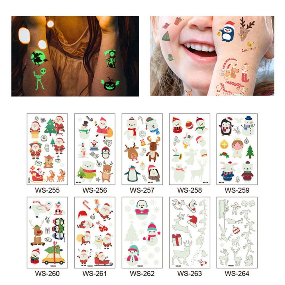 DIACHAVN Christmas Luminous Tattoo Stickers New Cartoon Party Decoration Snowflake Glow In The Dark New Year Party Santa Claus