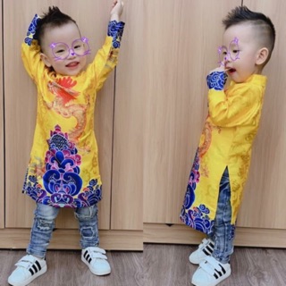 Áo dài gấm họa tiết rồng 3D cho bé trai