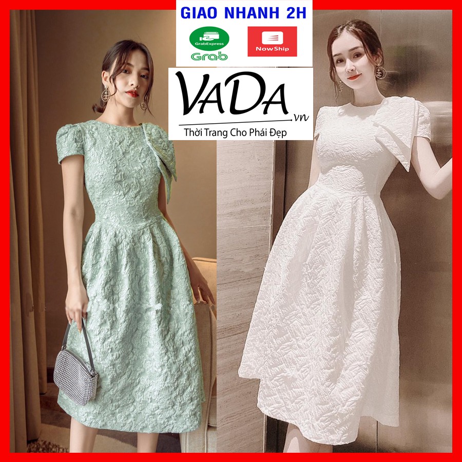 Đầm xòe dự tiệc tay ngắn kết nơ vai siêu xinh hàng cao cấp sang chảnh tại Thời Trang VADA -V7 | BigBuy360 - bigbuy360.vn