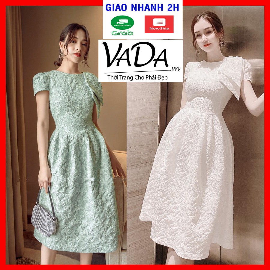 Đầm xòe dự tiệc tay ngắn kết nơ vai siêu xinh hàng cao cấp sang chảnh tại Thời Trang VADA -V7