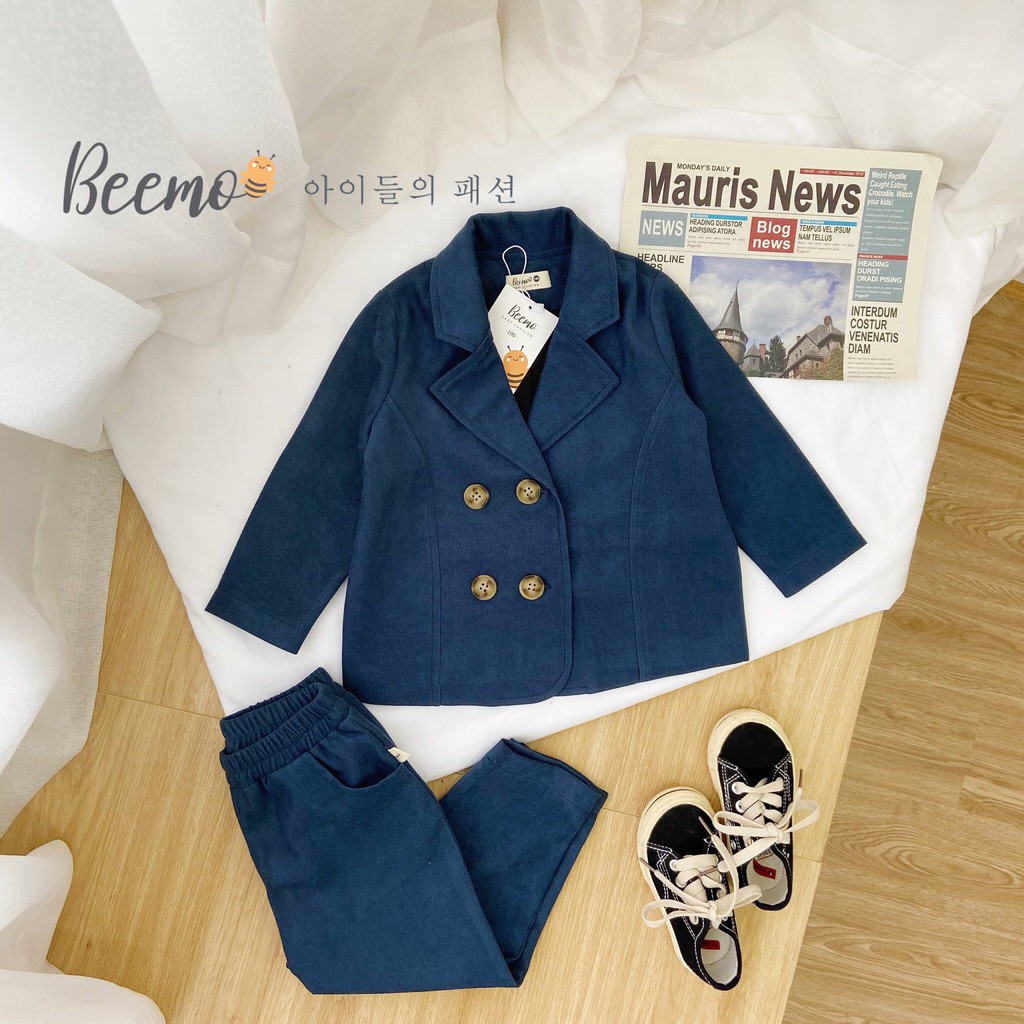 Bộ Vest bé trai [FREE SHIP TOÀN QUỐC] chất vải nhung chéo Hàn, 4 khuy đính áo, mặc nhẹ tênh sang chảnh