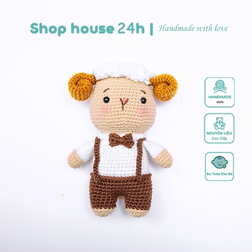 Thú bông móc len cao cấp cho bé - Gấu bông cute Cừu nâu quà tặng đồ chơi handmade nhồi bông