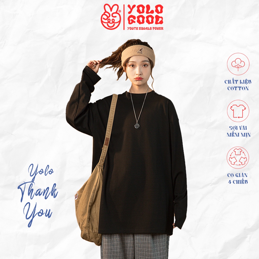 Áo thun dài tay trơn 🐼 MÀU ĐEN 🐼 phông Unisex nam nữ tee oversize form rộng pull Ulzzang Streetwear Hàn Quốc vải mềm