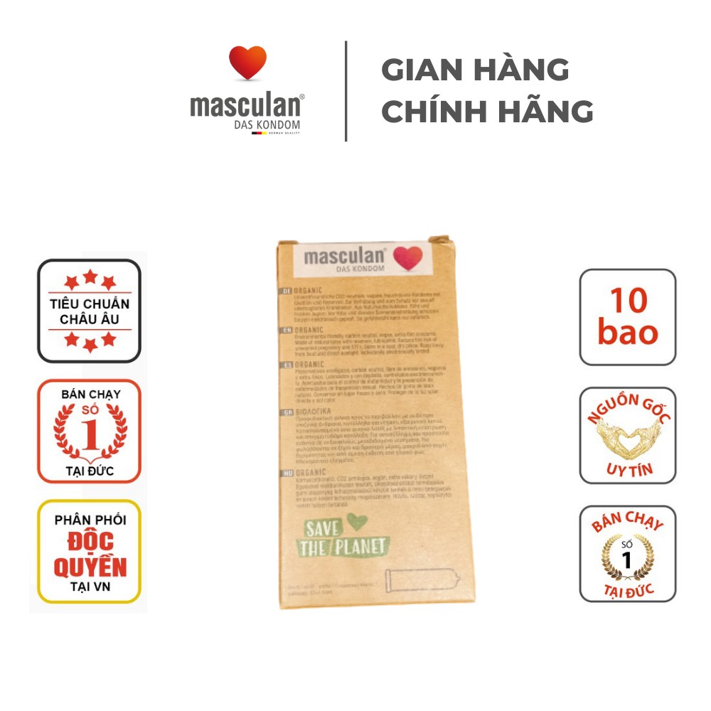 Bao Cao Su Masculan Organic - Hữu Cơ - Siêu Mỏng - An Toàn -  Mang Lại Cảm Giác Chân Thật - Hộp 10 Bao