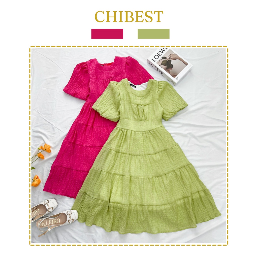 Đầm maxi đi biển tay bồng chất vải xốp nhún 2 lớp thời trang bánh bèo nhẹ nhàng vintage CHIBEST HDB41 | BigBuy360 - bigbuy360.vn