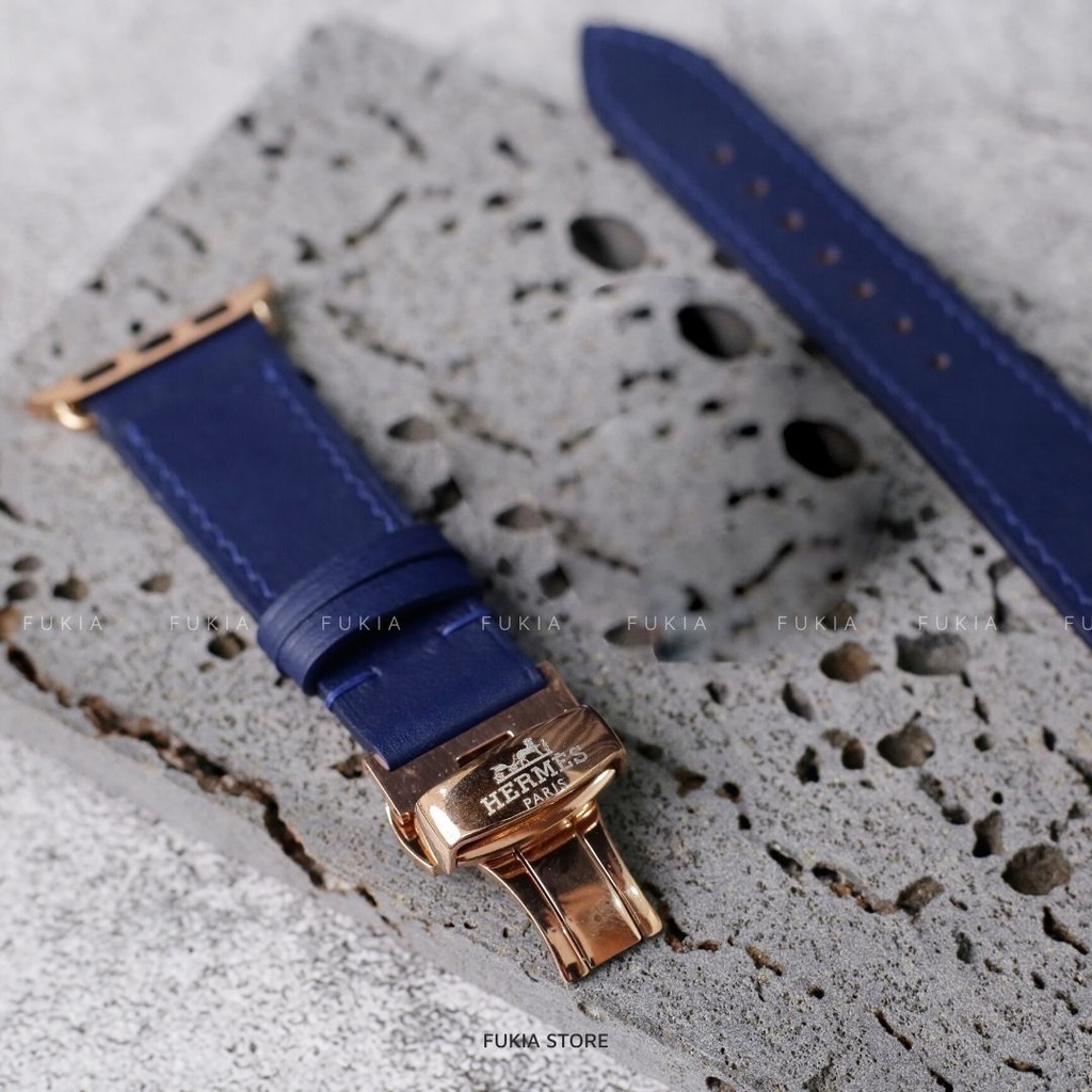 Dây da thủ công Swift Xanh Navy dành cho Apple Watch, đồng hồ thông minh, đồng hồ cơ DDTC114