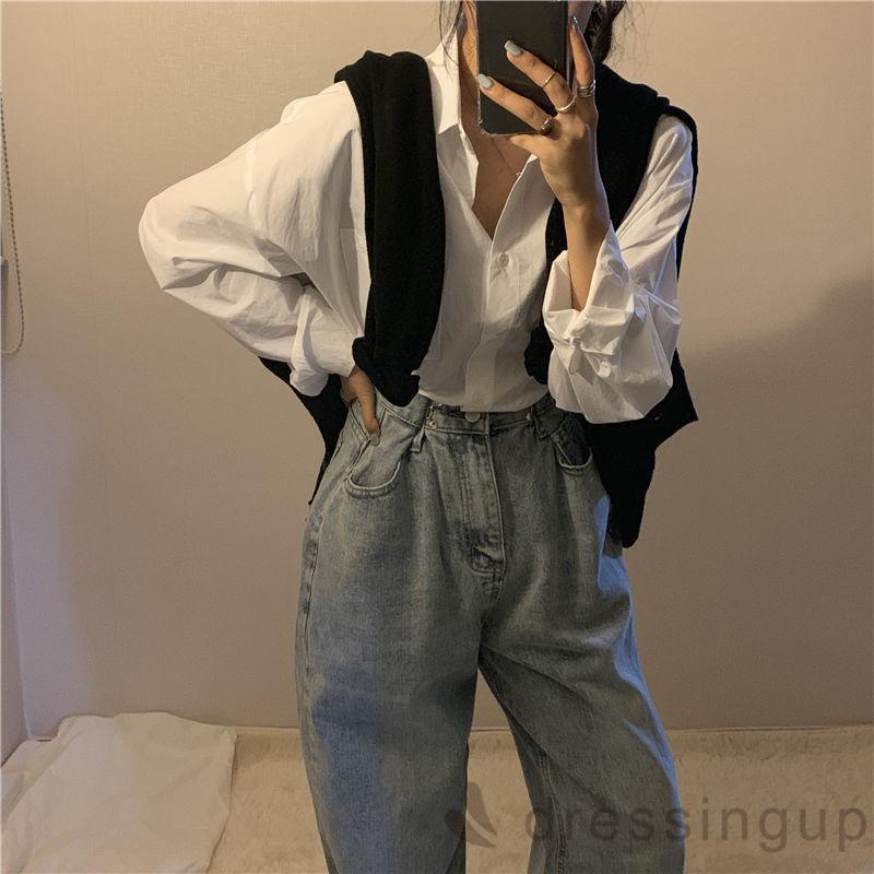 Áo Sơ Mi Tay Dài Màu Sắc Đơn Giản Thanh Lịch Cho Nữ