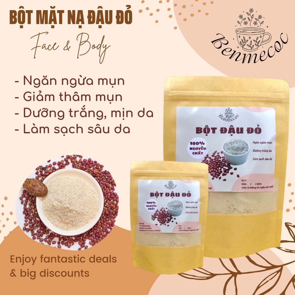 Bột đậu đỏ đắp mặt nạ dưỡng trắng mịn da, mask đậu đỏ giảm thâm mụn dùng cho cả mặt và body nguyên chất Bến Mễ Cốc | BigBuy360 - bigbuy360.vn