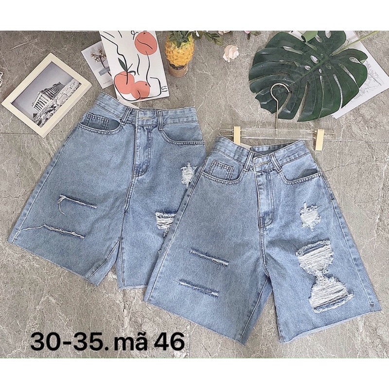 Quần Short Ngố Jean Nữ Size Đại Lưng Cao Rách, Quần Short Nữ Bigsize Đến 80kg Hàng VNXK Ms46