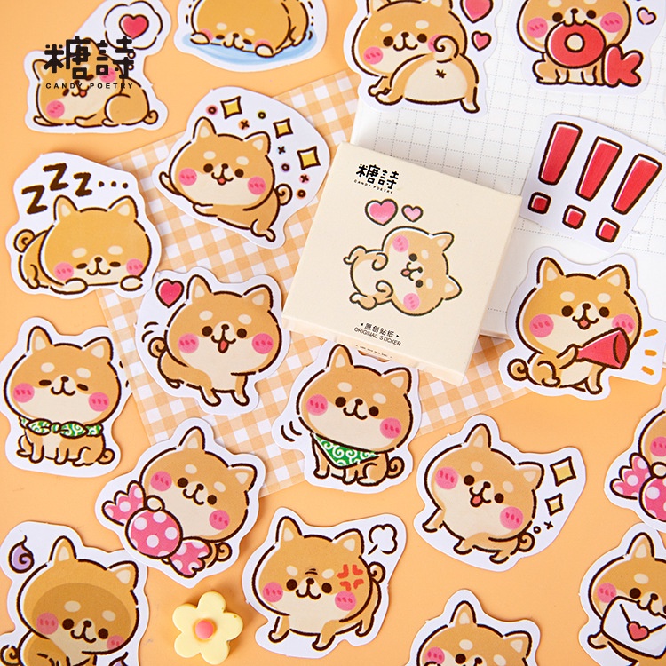 Hộp 45 sticker hình dán động vật, cún mèo dễ thương