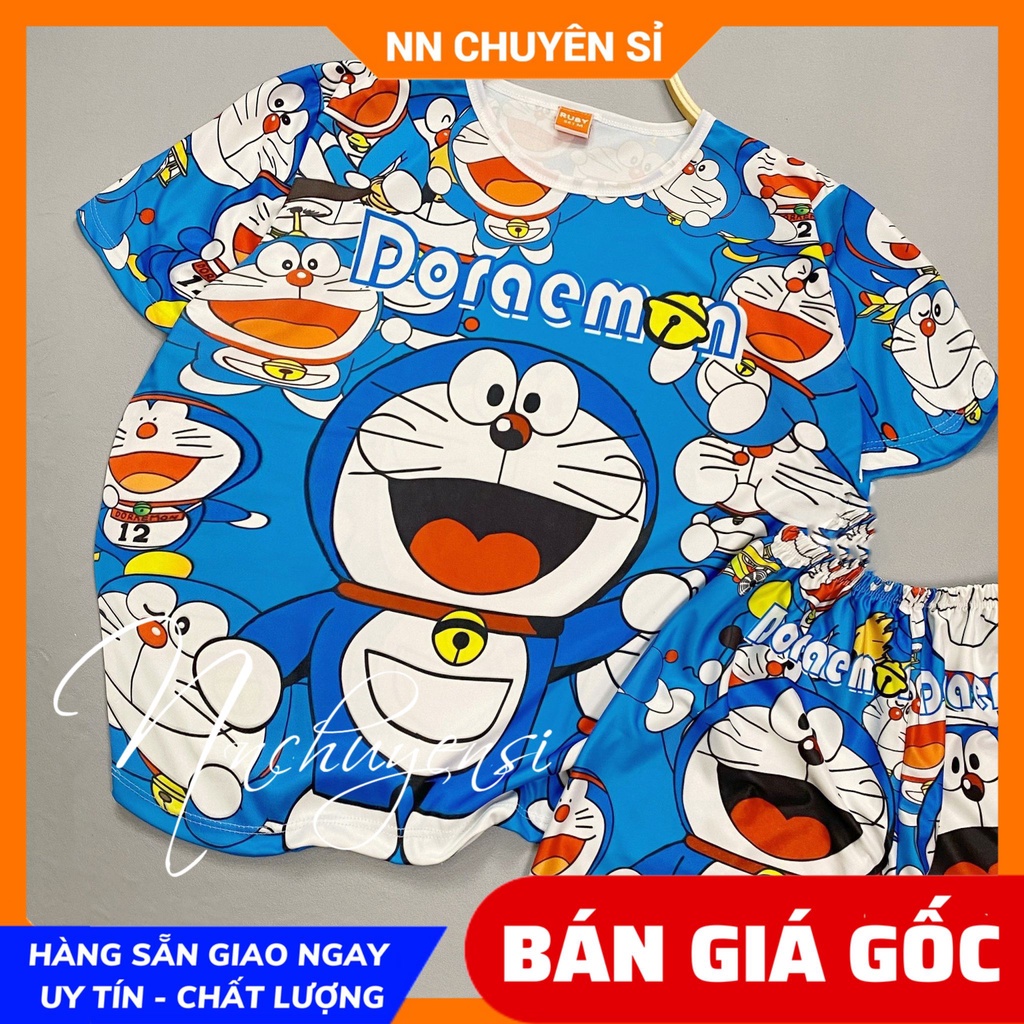 Đồ bộ cho bé &amp; người lớn in hình doremon bò sữa dễ thương bé trai bé gái từ 5kg đến 70kg vải thun mát DBRBD FULL SIZE