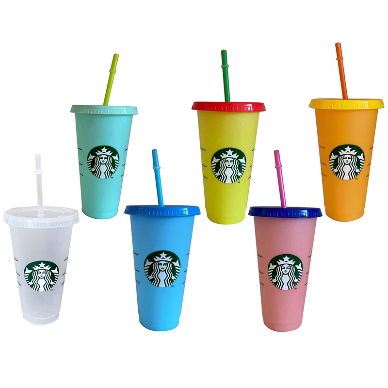 Ly Nhựa Uống Nước Starbucks Thay Đổi Màu Sắc Có Nắp Đậy Và Tái Sử Dụng Được 24 Oz