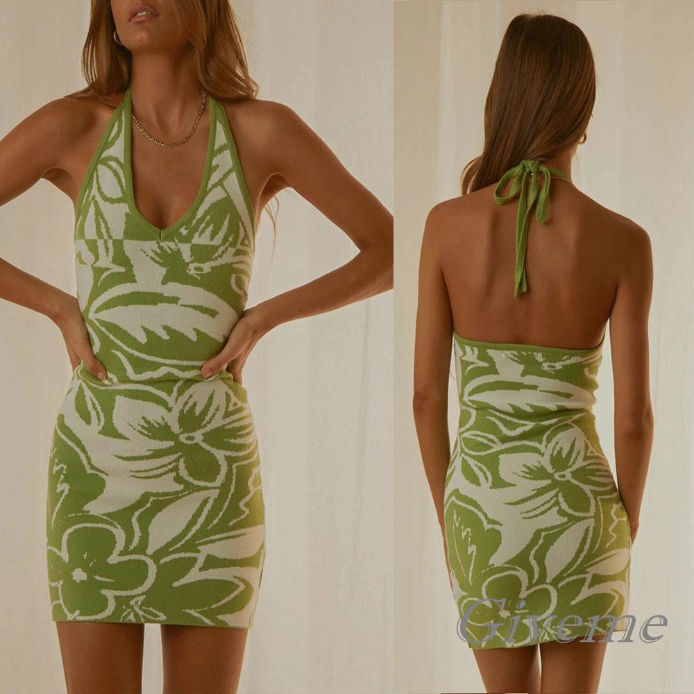 Đầm Ngắn Ôm Dáng Không Tay Hở Lưng In Họa Tiết Hoa Quyến Rũ Dành Cho Nữ