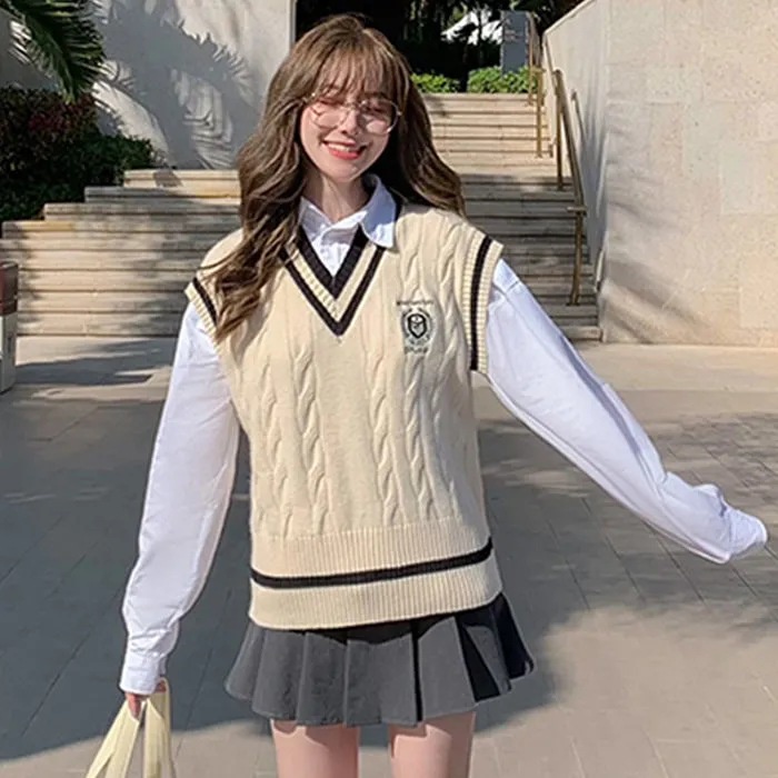 Áo dệt kim không tay dáng rộng phong cách Hàn Quốc thời trang mùa thu cho nữ 211028 | BigBuy360 - bigbuy360.vn