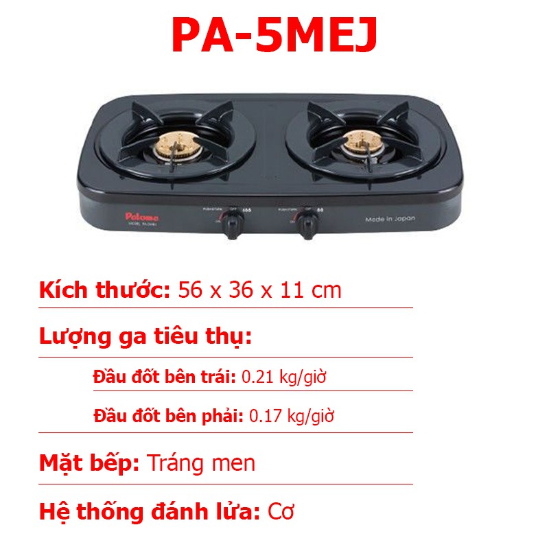 [Mã ELMALL1TR5 giảm 6% đơn 3TR] Bếp ga đôi đánh lửa Magneto Paloma PA-5MEJ mặt bếp tráng men chống dính