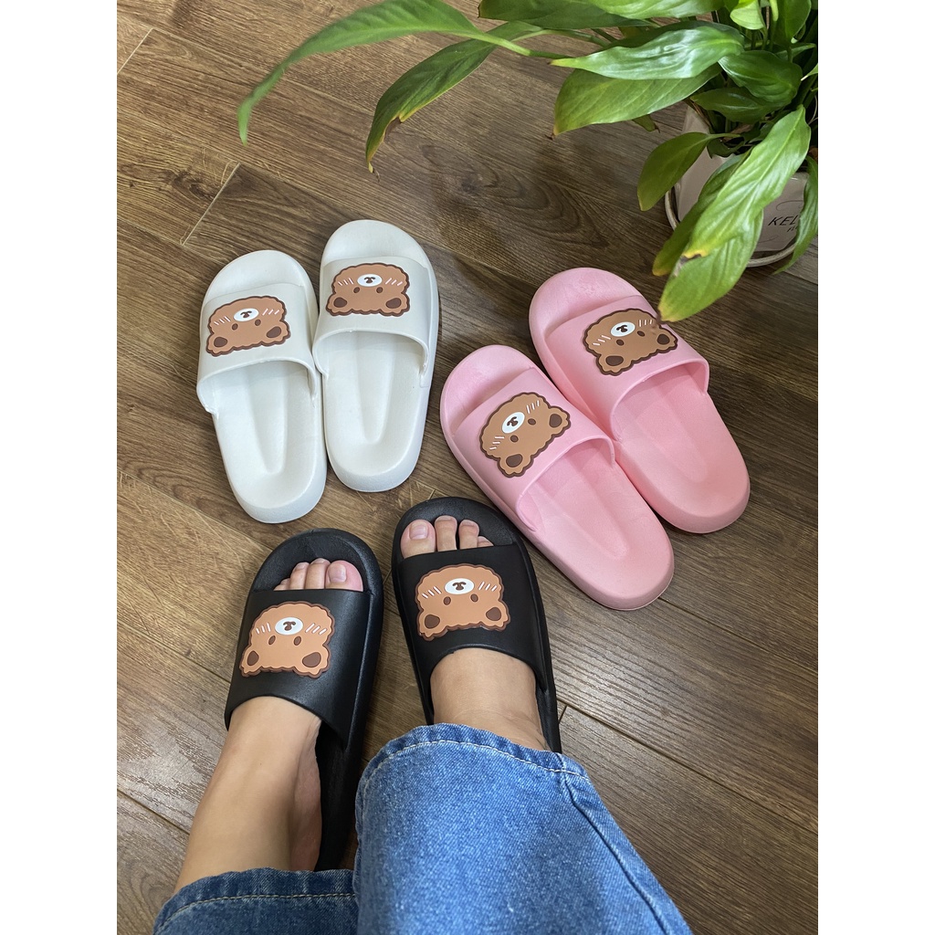 Dọn kho xả 29k Dép nhựa dẻo, êm chống trượt in hình gấu cute cho nữ