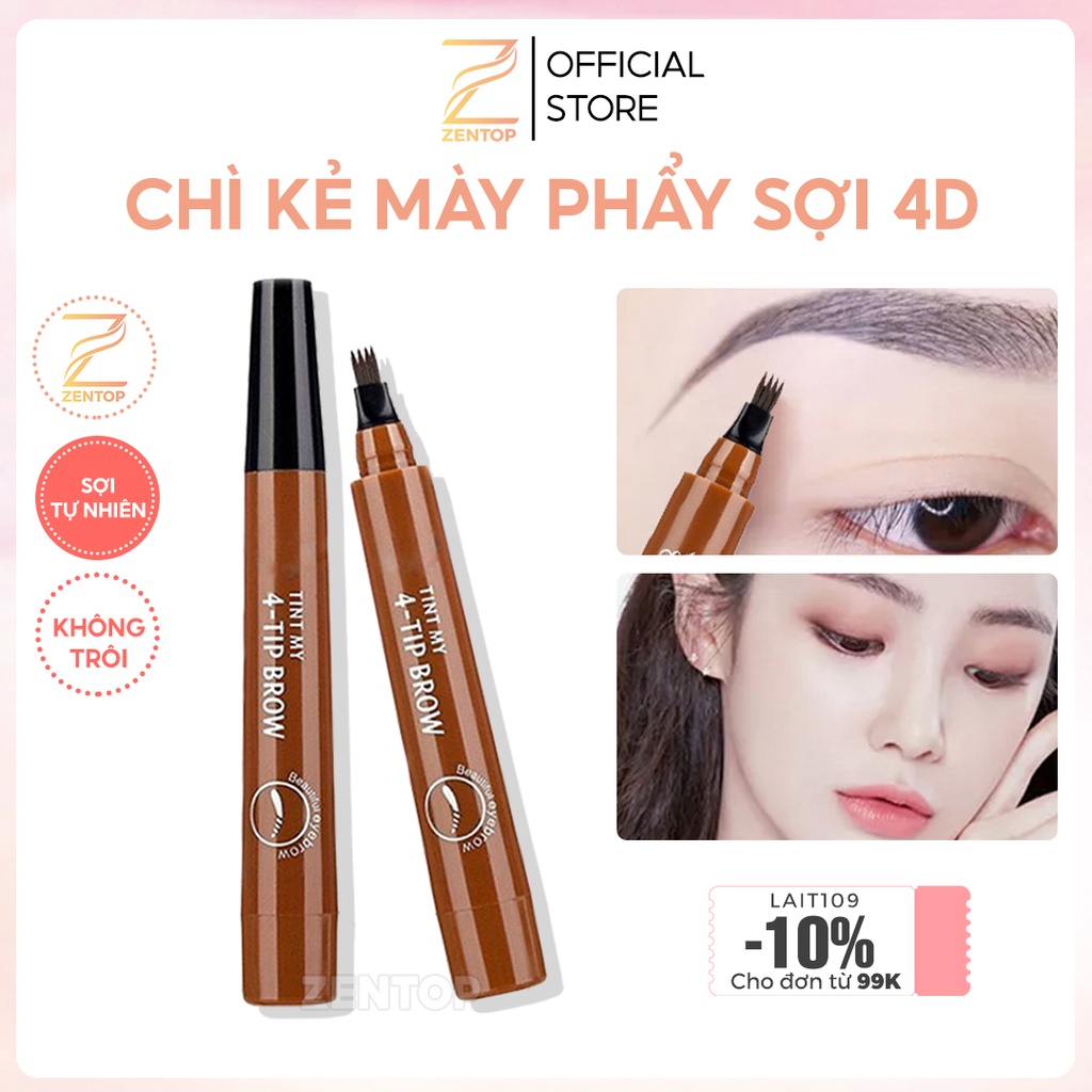 Bút chì kẻ lông mày phẩy sợi 4D MKING PRETTY bền màu lâu trôi chống nước ZENTOP