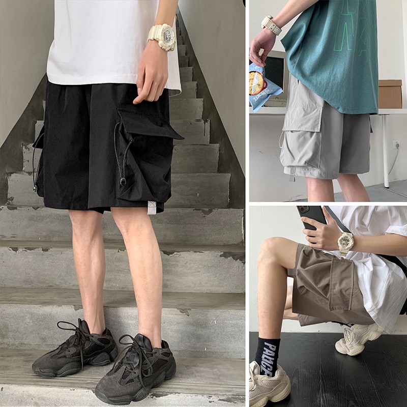 Quần lửng ống rộng phối túi chất liệu nhanh khô thời trang thoải mái cho nam