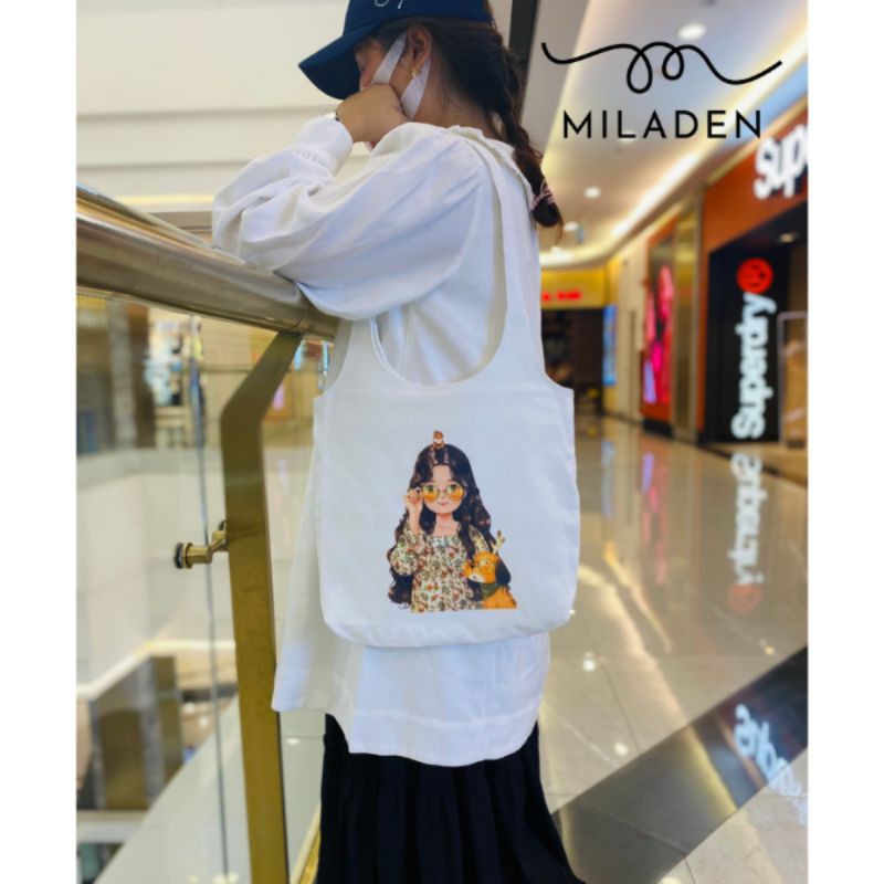 Túi vải, túi tote cao cấp girl ôm gấu MILADEN.
