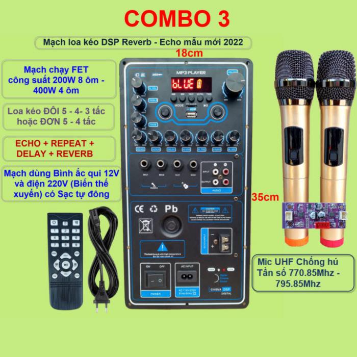 Mạch loa kéo Reverb Echo DSP dùng FET công suất 200W 8ôm 400W 4ôm, loa kéo ĐÔI 5 – 4 – 3 tấc hoặc ĐƠN 5 – 4 tấc kèm mic