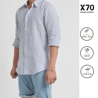 Áo Sơ Mi Linen Nam Trơn Kiểu Dáng Tay Dài Thiết Kế Sọc Dọc Thời Trang X70 - 07600004