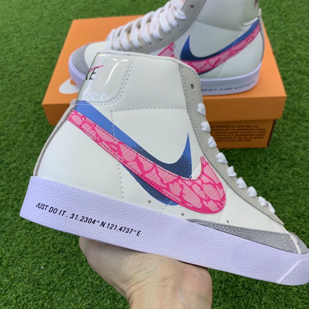 Giày Thể Thao Nike Blazer Mid 77 Vintage Pink Orange, Giày Sneaker Nam Nữ Blaze Cổ Cao Hồng Cam Full Giấy gói, Bill, Box